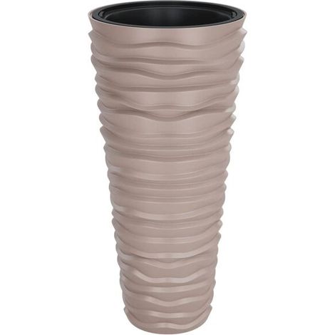 Jardinière couleur moka avec doublure intérieure amovible, 18/45 litres, matériau PP, avec finition rainurée. (1/5)