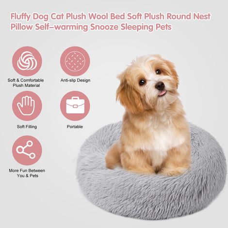 Coussin rond en laine douce et moelleuse pour chien, type nid, auto-chauffant, taille S, idéal pour la maison et les animaleries. Usage quotidien.