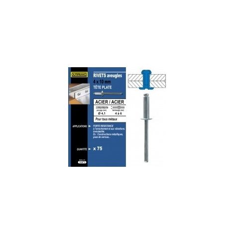 Nieten aus Stahl / Flachkopfnieten Bezeichnung 100 Nietenø Niete X Länge 3,2 X 10 mm Blechdicke zum Verpressen 5,0 bis 7,0 mmø Krone 6
