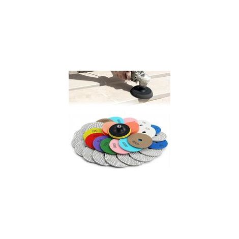 Lot de 16 disques de polissage diamantés 100 mm 50 -10000 avec embout M14 + adaptateur pour polissage sec et humide du granit, marbre, béton, carrelage pour bricolage (1/5)