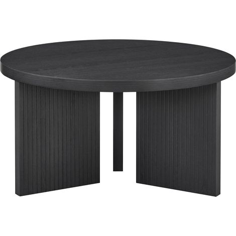 Table basse ronde noire en MDF, table de salon compacte au design rainuré, surface facile d'entretien, style moderne et gain de place pour intérieur – CHICFURN (1/5)