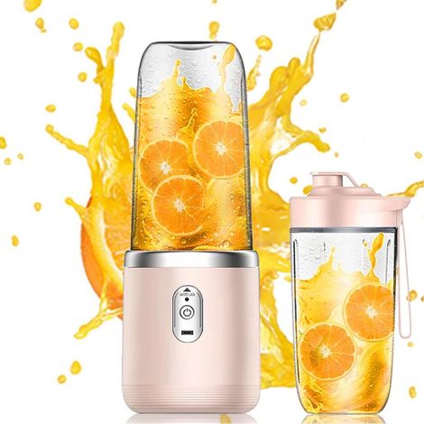 Tragbarer Standmixer mit zwei Mixbechern, 400 ml tragbarer elektrischer Standmixer, kabellos, Mini-Standmixer, rosa.
