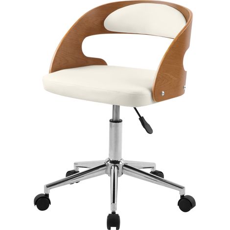 Chaise de bureau pivotante en bois et PU blanc - LOUIS