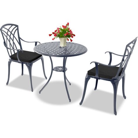 Homeology OSHOWA Grey Aluminium Weatherproof Outdoor Table and 2 Chairs Bistro Set with Black Cushions (1/5)