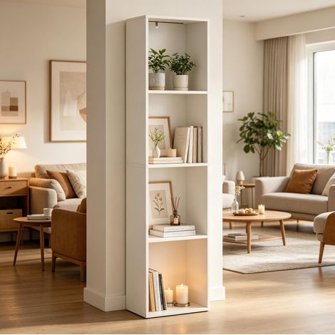 MEUBLIV Librería vertical blanca 40x29x170 cm – 4 compartimentos, LED RGB (1/5)