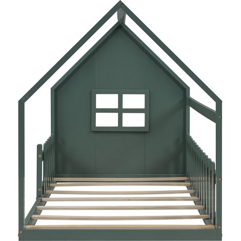 Letto per bambini a casetta 90 x 200 cm verde in pino e MDF (1/5)