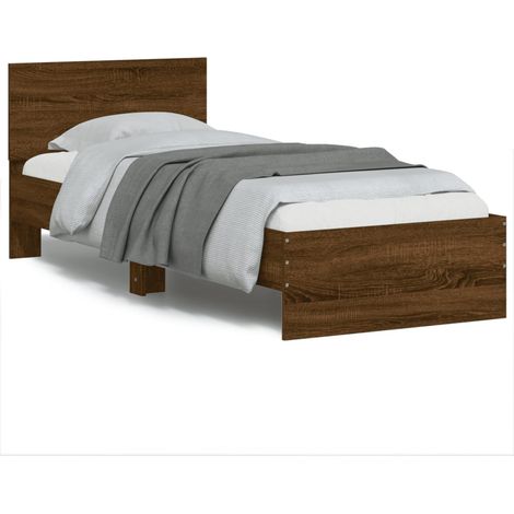 Bettgestell mit Kopfteil und LED-Leuchten Braun Eiche 75x190 cm (1/5)