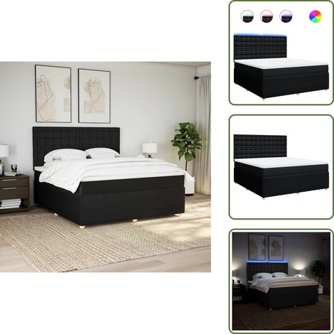 Cama ajustable - vidaXL Cama box spring con colchón tela negro 180x200 cm - Cama con cabecero