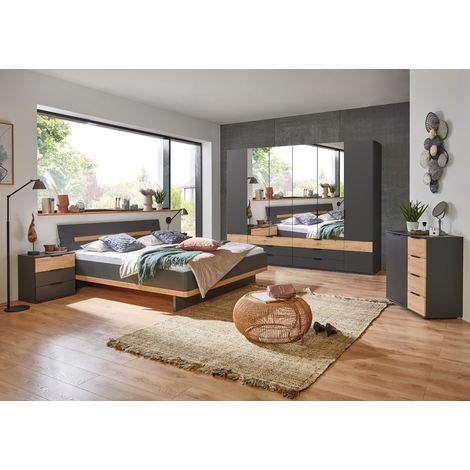 Schlafzimmer Möbel Set, 5-teilig, mit Drehtürenschrank GRANADA-43 in graphit mit Artisan Eiche Nb. (1/5)