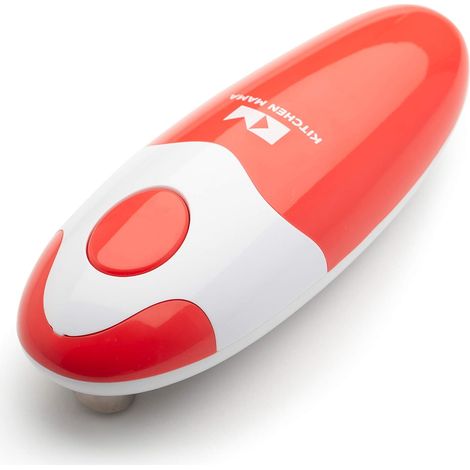 Kitchen Mama Auto Ouvre-boîte électrique automatique : ouvrez vos boîtes de conserve/canettes d’une simple pression sur un bouton. Automatique, mains libres, bord lisse (Rouge) (1/5)