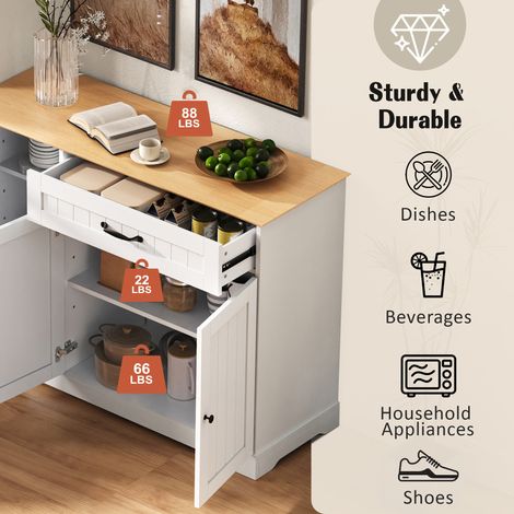 Meuble moderne et élégant, avec 3 portes et un tiroir. Idéal pour les salles à manger, les salons et les entrées. Couleur blanche avec motifs naturels. (1/5)