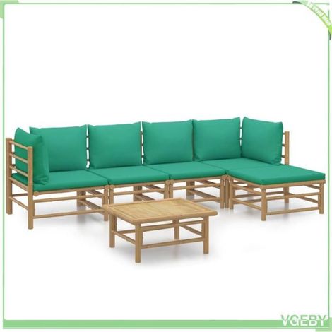 Salon de jardin - FAFEICY - 3155148 - Bambou - Modulable 6 pièces - Coussins verts (1/5)
