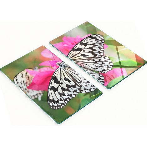 Tablas de cocina de vidrio duraderas y elegantes con estampado de mariposas y flores, 2 x 30 x 52 cm.