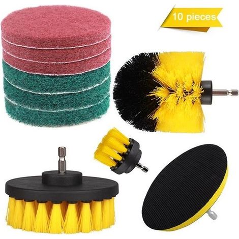 10-teiliges elektrisches Bohrmaschinenbürsten-Set, 2", 3,5", 4" Reinigungsbürsten für Auto/Teppich/Badezimmer (1/4)