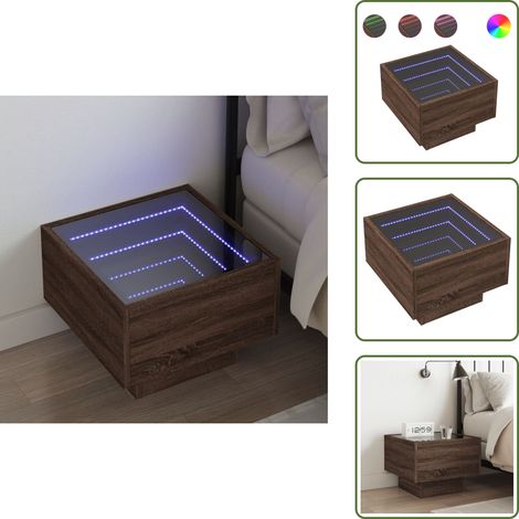 Nachttisch mit Infinity-LED Braun Eichen-Optik 40x40x30 cm - Nachttisch - Nachttische - Beistelltisch - Nachtkästchen (1/5)
