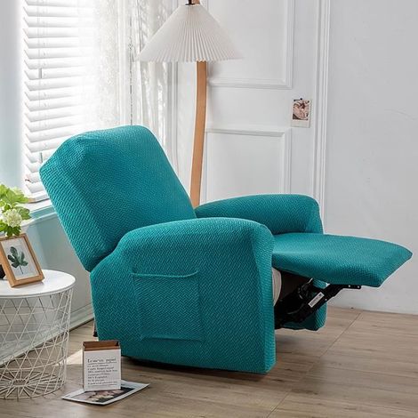 Extensible Housse Fauteuil Relax, Complète Housse De Fauteuil Jacquard 1 Places Housse Fauteuil, Bleu & Vert (1/4)