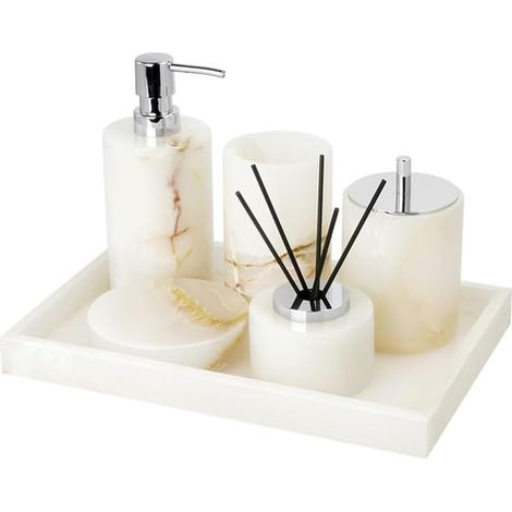 Set aus weißem Marmor Zubehörset Waschbeckenaccessoires