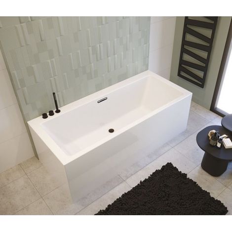 Baignoire RIHO RETHINK CUBIC Plug&Play Back2Wall 200x90 cm-Blanc-Blanc-90 -- (1/5)