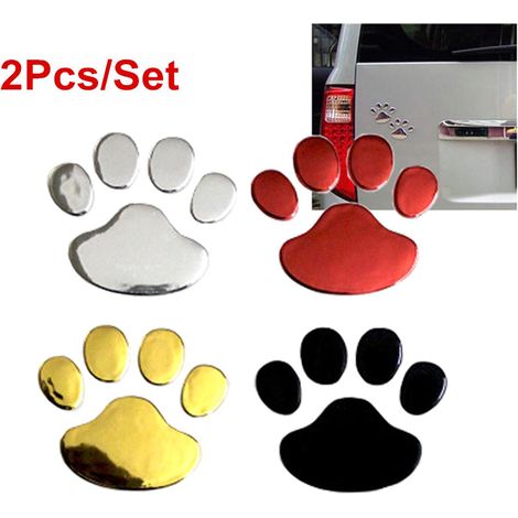 Lot de 2 autocollants pour voiture, motif empreintes de pattes de chien en 3D. (1/4)