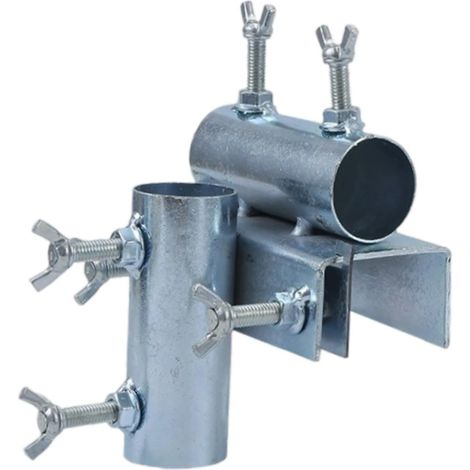 Support pour parasol d'extérieur — Base robuste en fer galvanisé dotée d'un système de fixation par pince, permettant une installation aussi bien verticale qu'horizontale.