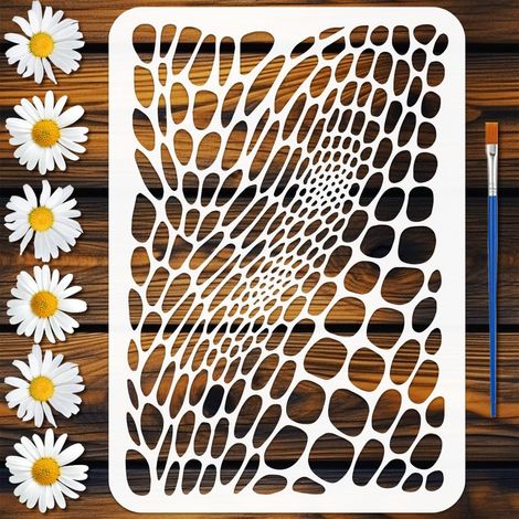 Pochoir Texture Peau de Serpent Avec 1Pc Pinceau 21x29.7cm Pochoir Peinture Motif Reptile Modèle Peau de Serpent Thème Floral pour Peinture sur Bois Mur Meuble DIY Décoration Maison (1/5)
