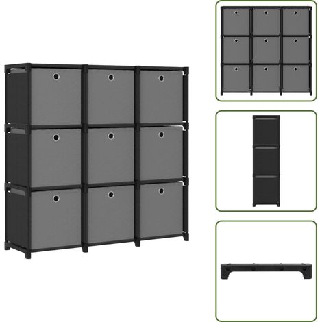 The Living Store Estantería de 9 cubos con cajas de tela negro 103x30x107,5 cm - Estantería decorativa