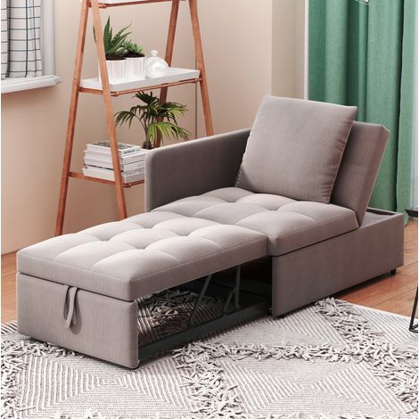 Canapé-lit 3 en 1 compact en tissu gris avec dossier réglable 5 positions, convertible en fauteuil et lit, idéal petits espaces, bureau ou chambre d'amis - CHICFURN (1/5)