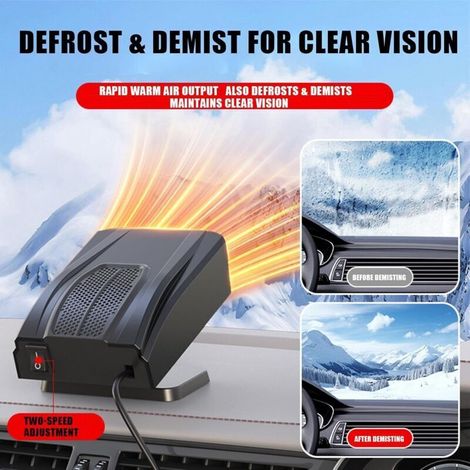 Chauffage pour Voiture Défroisseur De Pare-Brise 150w Ventilateur Chauffant Antibuée pour Camping Car Tente Salle De Bain Bureau Utilisation Intérieure Extérieure Automobile