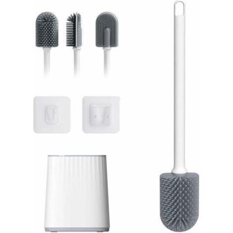 Scopa per WC piatta in silicone, antibatterica, con supporto ad asciugatura rapida.