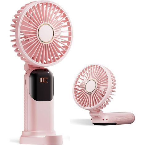 Ventilateur portable avec 5 vitesses, batterie rechargeable de 4200 mAh, articulation pliable à 180°, couleur rose (1/5)