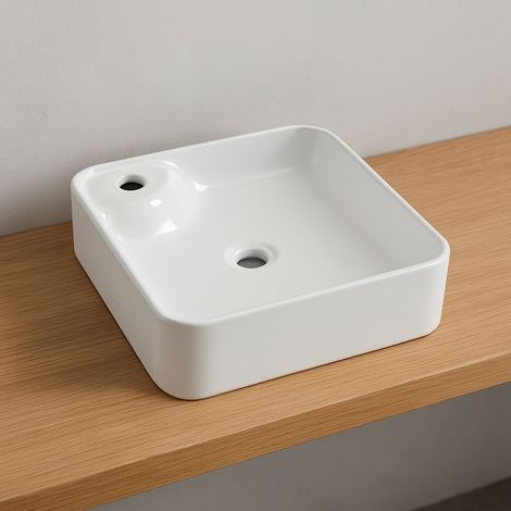 Lavabo d'appoggio ceramica bianco quadrato lavandino arredo bagno cm 43x43x12 (1/5)