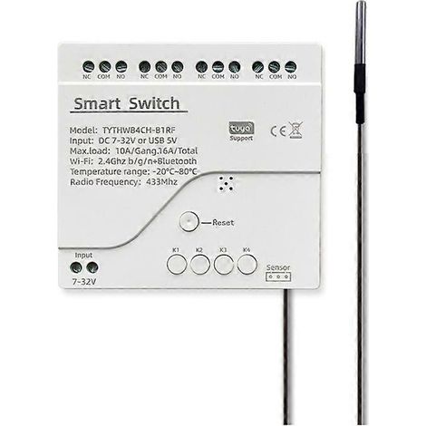 Tuya WiFi DC 7–32 V 4-Kanal-Smart-Schalter mit Temperatursensor und passivem potentialfreiem Kontaktmodul. Kompatibel mit der Smart Life App. (1/5)