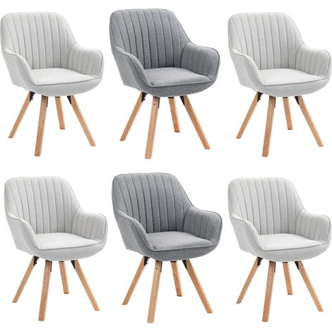 Lot de 6 Chaise Salle à Manger Fauteuil Coiffeuse Siège Pivotant avec Accoudoirs pour Chambre Salon Cuisine Bureau, Rembourré en Tissu Pieds en Bois Massif, Multicolore (1/5)