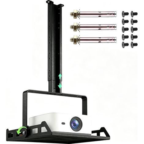 Support de plafond pour vidéoprojecteur réglable en hauteur de 30 à 55,7 cm, avec bras de transport inclinable (angle réglable), support de projecteur en acier au carbone, gestion des câbles, pour (1/5)