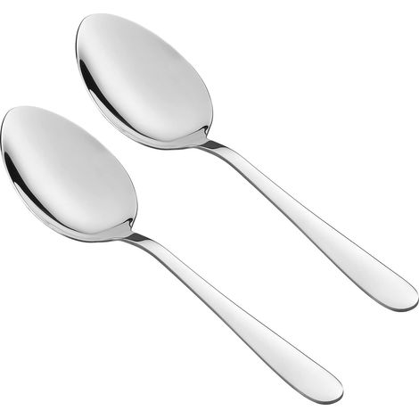 Cuillères de Service en Acier Inoxydable, Set de 2 Pièces, Finition Polie Miroir, Lavable au LaveVaisselle, Argent Métallique (1/5)
