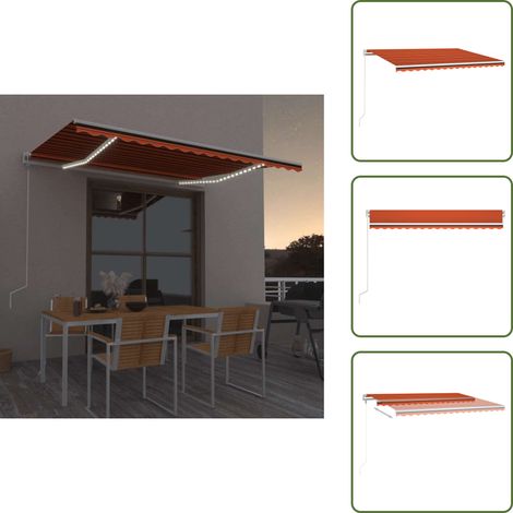 Automatische Markise mit LED & Windsensor 450x300 Orange/Braun - Ausziehbarer Sonnenschutz - Terrassenmarkise - Gartensonnenmarkise - Markise Mit LEDs - WindSensor (1/5)