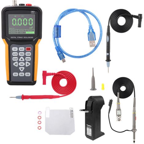 JDS2012A Tragbares digitales Oszilloskop, 200 MSa/s mit TFT-LCD-Bildschirm und Speicher, 20 MHz (EU-Stecker)