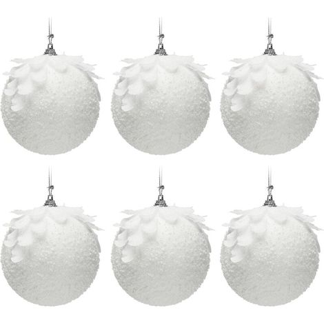 6PCS Ornements De Boule De Noël Blanc Pailleté, Boules D'ornements D'arbre De Noël Étincelants, Boules D'ornements De Noël Suspendus, Décoration D'arbre De Noël