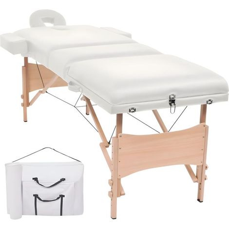 Table de massage pliable à 3 zones 10 cm d'épaisseur blanc (1/5)