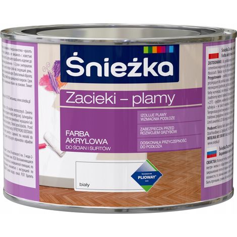 Peinture acrylique Śnieżka pour effets de coulures et de taches, blanc mat, 0,4 L