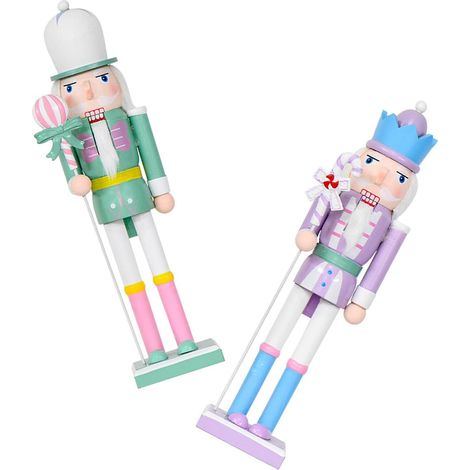 2pièces Casse-Noisettes Bois de Noël Pastel Décorations de Noël Figurines Soldats Ornements de Casse-Noisette Centres de Table de Fêtes (1/5)