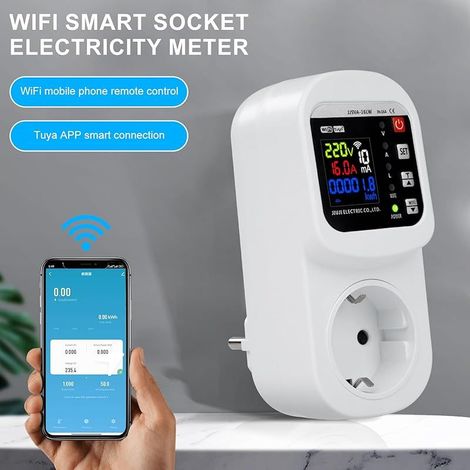 16A wifi Prise intelligente Compteur électrique Pour prise de courant Mesureur de courant Prise Protection contre les surtensions Prise Courant Dispositif de protection contre les fuites. (1/5)