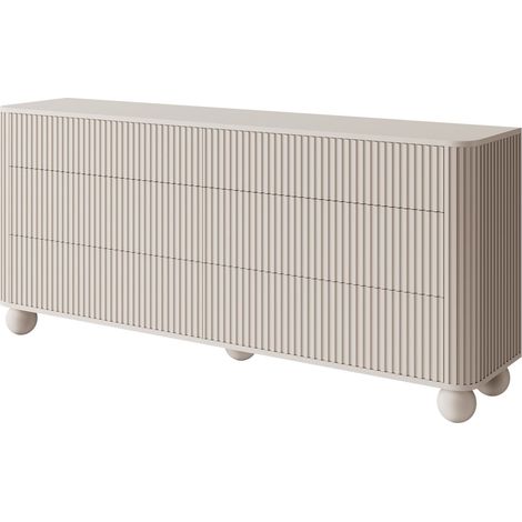 Selsey Arvello - Kommode mit 6 Schubladen, gerillt auf Kugelfüßen, greige, 168 cm