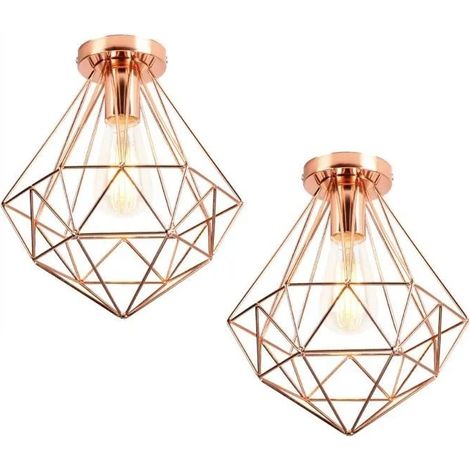 U-Do 2Pcs Plafonnier forme Diamant en Métal Or Rose E27 40W Lampe de Plafonde Intérieur style Moderne Lampe Brillant pour Cuisine (1/4)