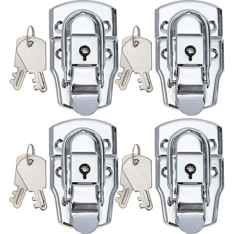 Boucle à Loquet en Fer Argenté Protection Sécurisée Anti-vol pour Boîte à Outils, 4 Sets Fermeture Robuste pour Coffret en Bois (1/5)