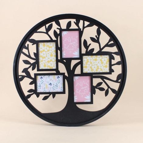 Cadre photos noir 5 vues rond arbre de vie 60cm (1/4)