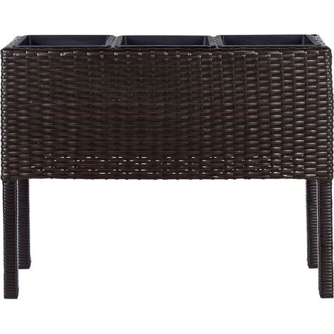 Elevated Plant Pot CARAGANA PE Rattan 77 cm Dark Brown