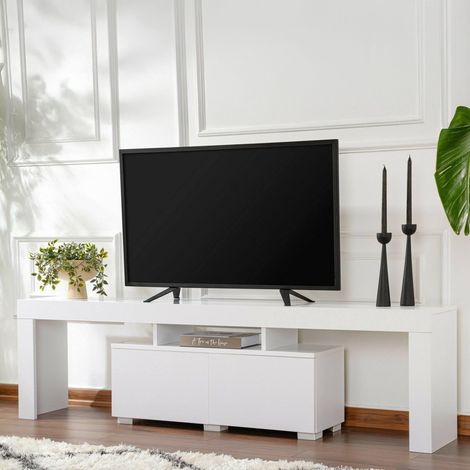 Meuble TV, Buffet de Salon, Armoire Basse pour TV, Base Murale de Rangement, 180x31 h50 cm, Blanc (1/5)
