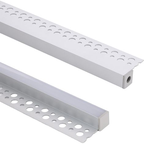 Perfil Aluminio Integración en Escayola/Pladur con Tapa Continua para Tiras LED hasta 8 mm Aluminio 2 m Blanco traslúcido