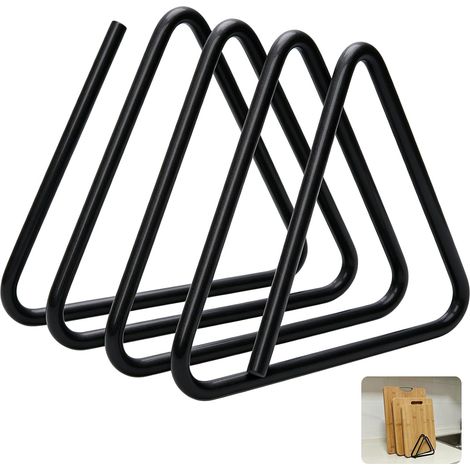 Support Planche à Découper et Couvercle de Casserole, Organisateur Cuisine en Métal Noir, Porte Planche avec 4 Compartiments, Rangement Placard pour Plateau de Cuisson et Assiette (1/5)